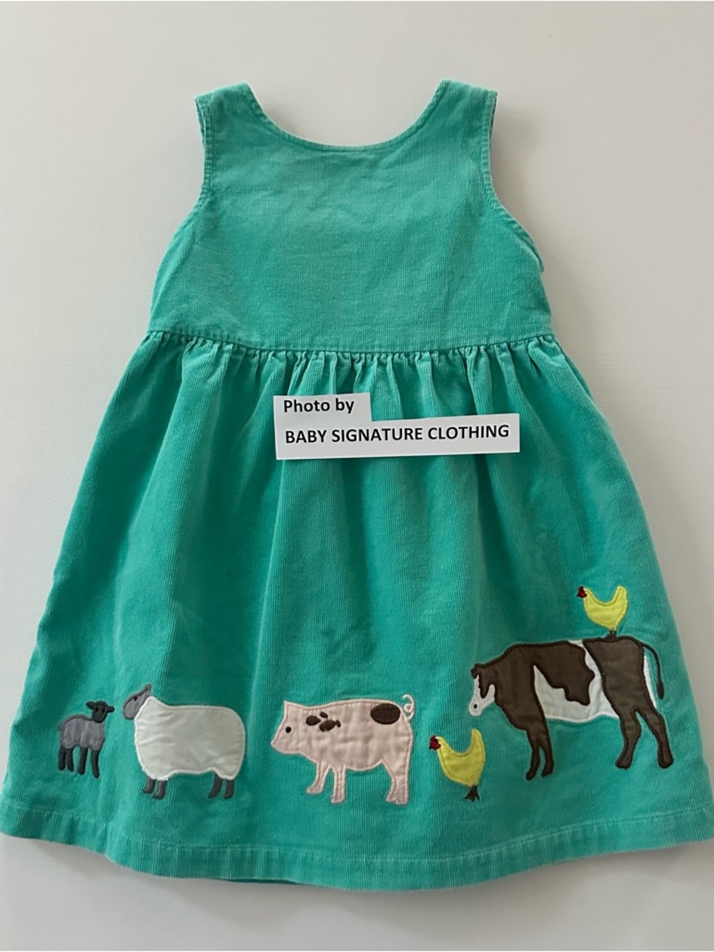 Baby Boden 2-3 Toddler Girl Teal Farm Animal Appliqué Corduroy Dress